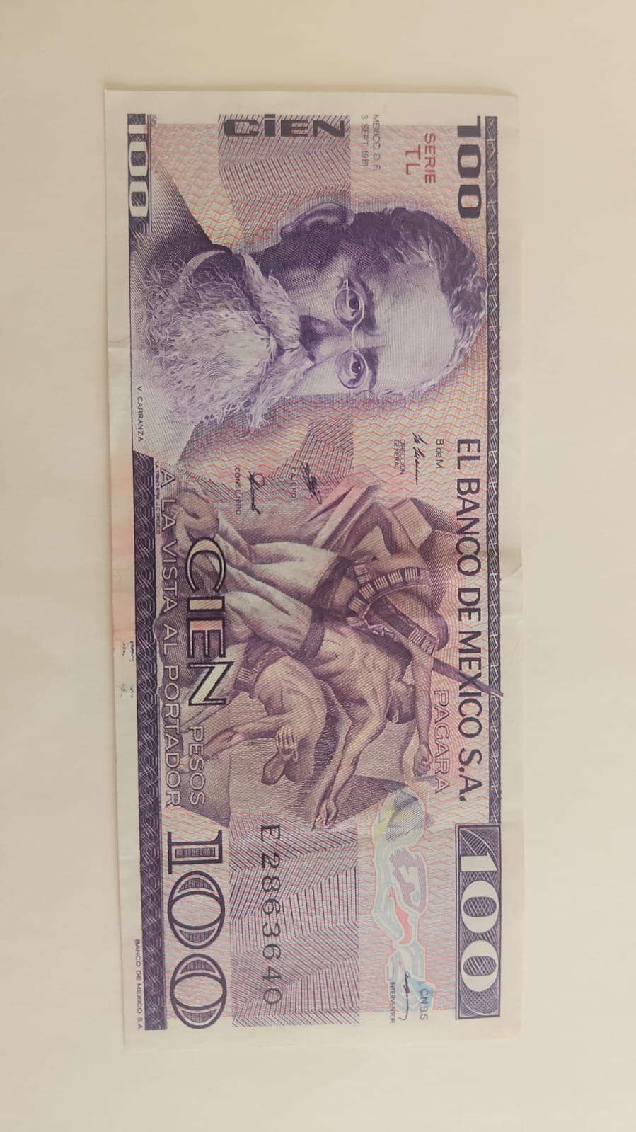 BILLETE 100 PESOS MEXICANOS 70s