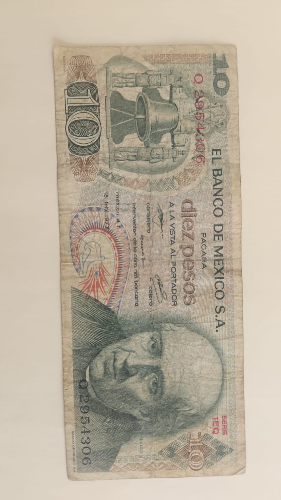 BILLETE 10 PESOS MEXICANOS 70s