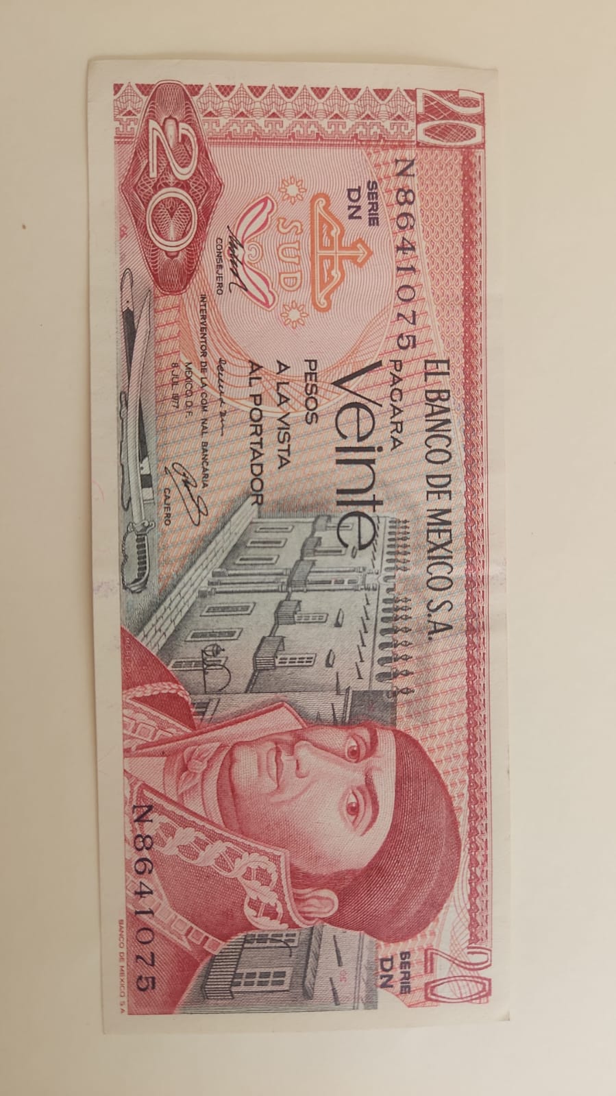 BILLETE 20 PESOS MEXICANOS 70s